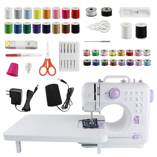 DUSCS Portable Mini Sewing Machine with 12 Built-in Stitches, Extension Table, Foot Pedal, 2 Speeds, Reverse Sew, Light, Purple - Ideal for General Sewing, Beginners and Basic Projects