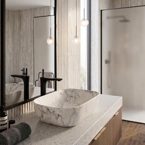 Image of BASSINO 18x13x5.5 Inches Ceramic Wash Basin /1 Year Warranty /Table Top Washbasin /Wash Basin Counter Top /Ceramic Sink Wash Basin /Ceramic Basin For Bathroom /Dining Hall /Living Room(Glossy Finish)