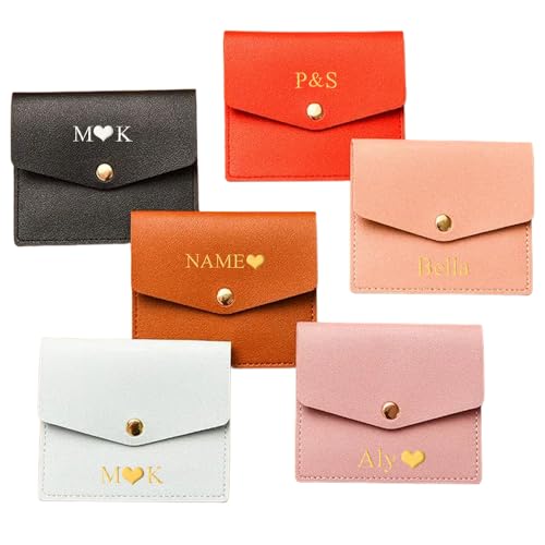 Custom Envelope Credit Card Holder for Women Girl,Personalized Leather Small Wallet with Snap, Change Pouch Slim Mini Purse, Customized Name Initials