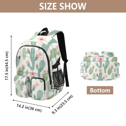 Mochila de viaje con diseño de cactus rosa suculentas y flores de 17.5 pulgadas ligera 3