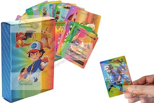 Image of MANAKI ENTERPRISE 55 PCS Rainbow Foil Card Assorted Cards TCG Deck Box - V Series Cards Vmax GX Rare Golden Cards and Common-Rare Mystery Card (Rainbow)