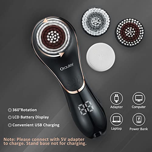 Facial Cleansing Brush, Electric Face Brush Scrubber Rechargeable Exfoliator Ipx-7 Waterproof Rotating Cleanser For Exfoliating, Massaging And Deep Cleansing For Women & Men With 4 Brush Heads Black #TOP3