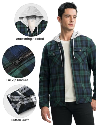Rdruko Men's Flannel Shirt Jacket Fleece Lined Plaid Zip Up Winter Warm Coat with Hood4