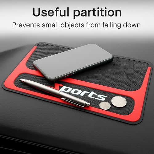 Image of DETACHI Car Dashboard Mat, 2-Section Design for Small Items Like Pen & Coins, Premium Silicone Anti-Slip Pad, Universal Sticky Adhesive Mat for Phone, Sunglasses, Keys & Accessories
