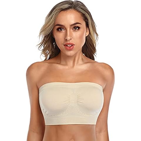 ANGOOL Strapless Comfort Wireless Bra with Slip Silicone Bandeau Bralette Tube Top 1Pack Beige Cover
