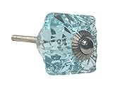 Aqua Blue Faceted Square Glass Decorative Dresser Drawer, Cabinet, Door or Furniture Knob Pulls - Pack of 12