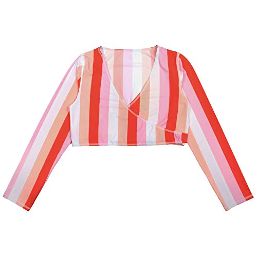 SwimZip Women's Long Sleeve Swim Wrap Top Swimsuit UPF 50+ | Peach Stripes - XL