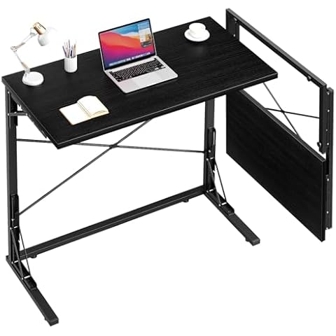 Vantic 31.5" Folding Desk, Foldable TV Tray Table for Eating on Couch, Extra Large TV Dinner Trays, Portable Fold Computer Writing Desk Table for Home Office, Black Cover