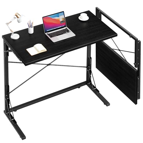 Vantic 31.5" Folding Desk, Foldable TV Tray Table for Eating on Couch, Extra Large TV Dinner Trays, Portable Fold Computer Writing Desk Table for Home Office, Black