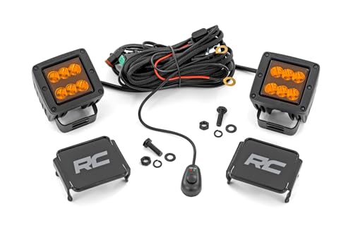 Rough Country Dual 2-Inch LED Light Pods with Amber Lens - 60W CREE LED, 4800 Lumen, Spot Focus Beam, Rugged Off-Road Lighting for Jeeps, Trucks, UTV