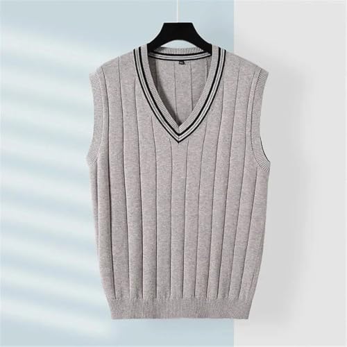 Men’S Slim Fit Striped V-Neck Sweater Vest Casual Fleece Lined Hand Solid Color Knitted Waistcoat2