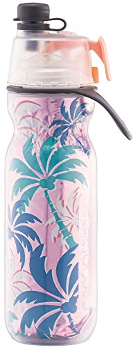 O2Cool Mist 'N Sip Misting Water Bottle 2-In-1 Mist And Sip Function With No Leak Pull Top Spout Sports Water Bottle Reusable Water Bottle - 20 Oz (Pink Palm Tree) #TOP1