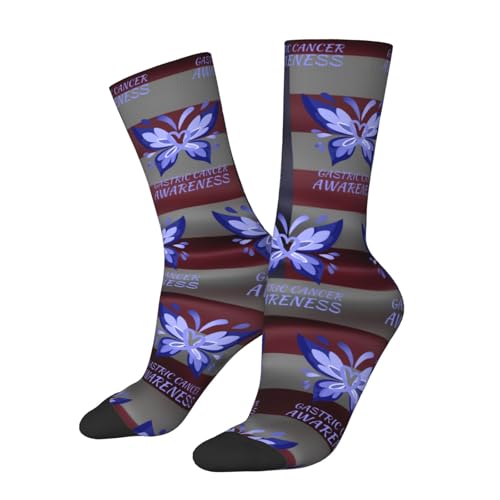 Butterfly Periwinkle Ribbon Gastric Cancer Support Adult Polyester Crew Socks Breathable Moisture-Wicking Athletic Running Gym12
