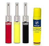 Clipper Minitube Lighter Bundle - 3 Refillable Solid Color Torch Lighters with 16ml Butane Refill Can - Portable, Eco-Friendly Adjustable Flame. Colors Will Vary