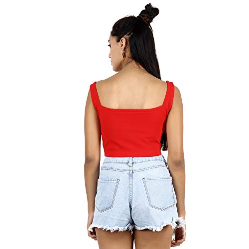Image of POPWINGS Solid Casual Sleeveless Regular-Fit Crop Tops for Women with Front Chain| Crop Tops for Women Stylish Western Summer Wear