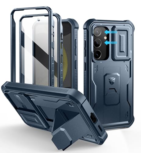 Image of Dexnor for Samsung Galaxy S24 Case with Built-in Slide Camera Cover & Screen Protector & Kickstand, Heavy-Duty Shockproof Rugged Case Full-Body Bumper Protective Cover for Galaxy S24 (2024),Navy Blue