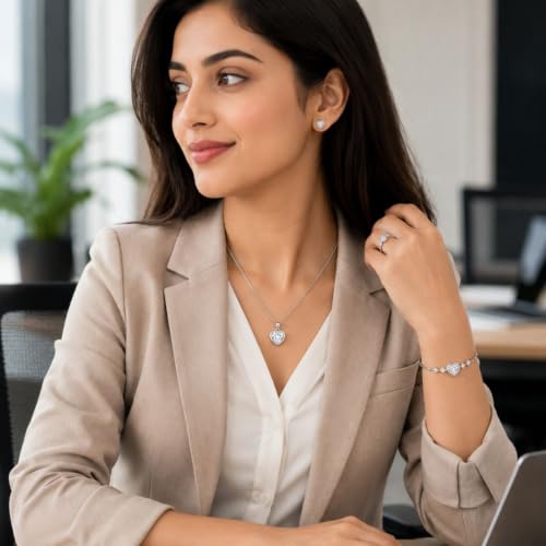 Image of Nilu's Collection Rose Gold And Silver Plated Heart Shape Jewellery Set For Women