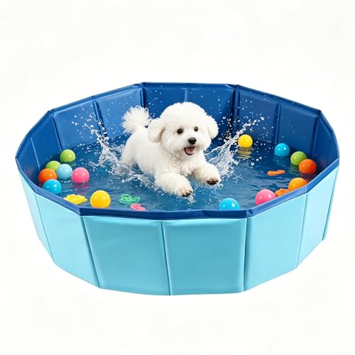 Hundepool 60x20cm Hundeplanschbecken Faltbarer Hundepool mit Ablassventil rutschfest Hunde Planschbecken für Kleine Hunde Katze
