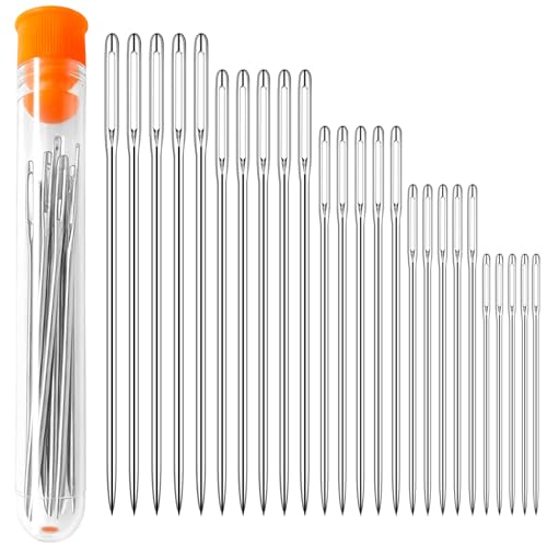 Zeeorymn 25 Pcs Large Eye Sewing Needles Sharp Stainless Steel Needles for Hand Sewing Embroidery Knitting 5 Sizes