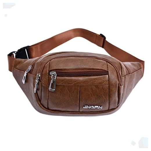 Pochete de couro sintético masculina, Bolsa de cintura com vários bolsos, viagens, caminhadas, cinto fino, porta celular, carteira, Doleira motoboy (Marrom)