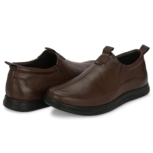 Image of Blue Leather by Centrino Genuine Leather Men's Slip On| Moccasins Non-Slip|Loafer Comfy Lightweight |Round Toe Slip-On Shoes |Trendy Non Lace-Up Design | Stylish with Soft Cushioned Insole (3954)