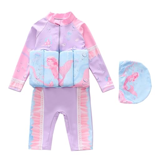Generisch Traje de baño infantil para niña, con efecto flotabilidad, para piscina, playa, mar (Light Purple4, 4-5 años)