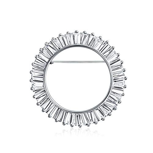Image of Bling Jewelry Classic Bridal Eternity Baguette Brillant Cut Cubic Zirconia AAA CZ Clear Purple Scarf Round Circle Brooch Pin For Women Wedding Gold or Silver Plated Brass