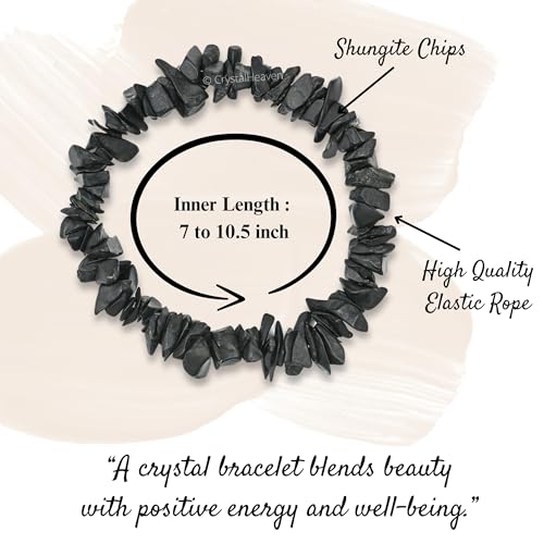 Image of Certified Shungite Bracelet for Women Men with Healing Crystal and Reiki Stone - Beautiful Gemstone Beaded Bracelet for Balance, Harmony & Positive Energy (Chips Stone Beads)