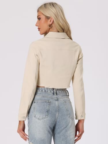 Allegra K Women's Denim Jacket Trendy 2025 Lapel Long Sleeve Button Up Fall Cropped Jean Jackets4