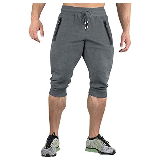 KEFITEVD Sweatpants 3/4 herr bomull sommar sport shorts korta fritidsbyxor träningsoverall stretch capri utomhusbyxor vandring cykling mörkgrå 36