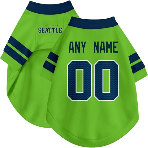 Image of Seattle Dog Clothes Jersey Style Personalized Pet T Shirt with Custom Name Number for Small Medium Large Dogs
