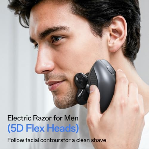 Image of Electric Razor for Men, Head & Body Hair Shaver for Men, Cordless Rechargeable Wet /Dry Bald Head & Groin Waterproof Razor with Rotary Blades,Clippers, Beard Trimmer,Nose Trimmer, Brush (Gray)