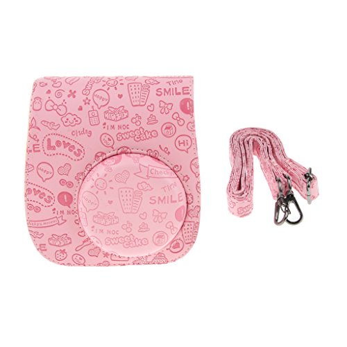 Bolsa de couro protetora Almencla para câmera Instax Mini 8 Polaroid rosa