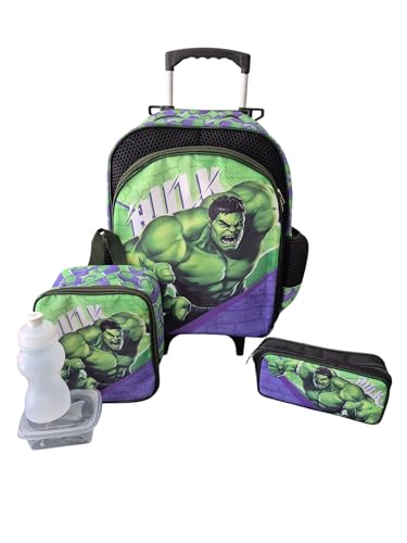 Kit Mochila Infantil Herói Verde Grande Rodinha Vingador Escolar