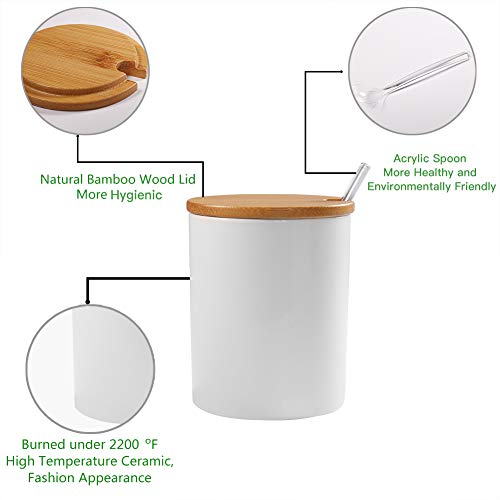 77L Sugar Bowl, Ceramic Sugar Bowl With Lid And Spoon, Sugar Containers For Countertop, Sugar Dispenser & Sugar Spoon & Bamboo Lid, Salt And Pepper Bowls, White (10.8 Oz/1.33 Cup) #TOP2