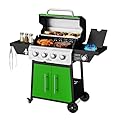 Byacgrill 4-Burner Propane Gas Grill with Side Burner,50,000 BTU Outdoor BBQ Grill, Portable BBQ Grills with Oil Tray and Built-in Thermometer for Outdoor Barbecue, Camping, Patio, Backyard Green
