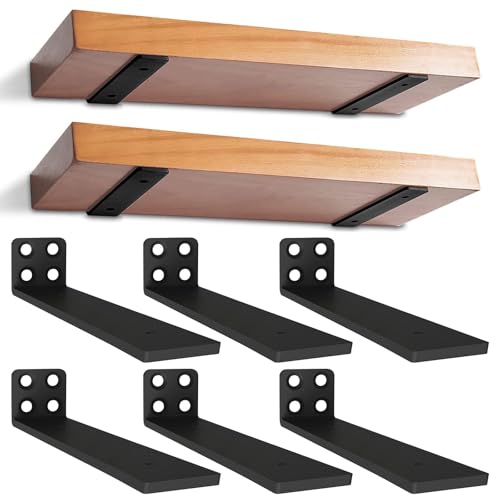 6 Stück Schwebende Regalhalterungen, Schwerlast Schwimmende Regalhalterungen, Versteckte Wandregal Halterungen mit und Ankern Schrauben für Wandanbringung DIY offenes Regal (25cm,Schwarz)