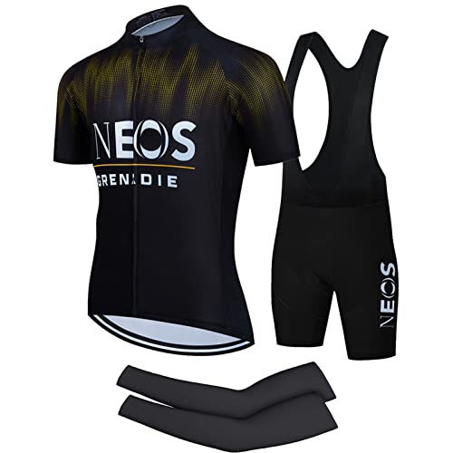 Vêtements Cyclisme Pro Homme Tenue Cycliste Manche Courte, Été Jerseys VTT et Cuissard à Bretelle avec 9D Coussin Gel, Cycling Route Respirant Séchage Rapide+une paire de manches (A5,XXL) Cover