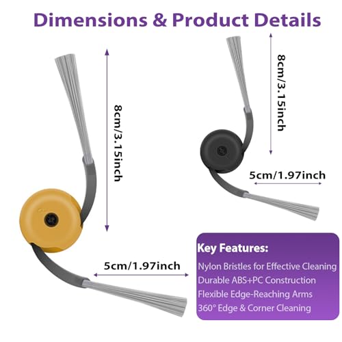 Image of Side Brushes Replacement for Roborock Qrevo Curv 2 Flow Vacuum Cleaner, 6-Pack Edge-Sweeping Brushes