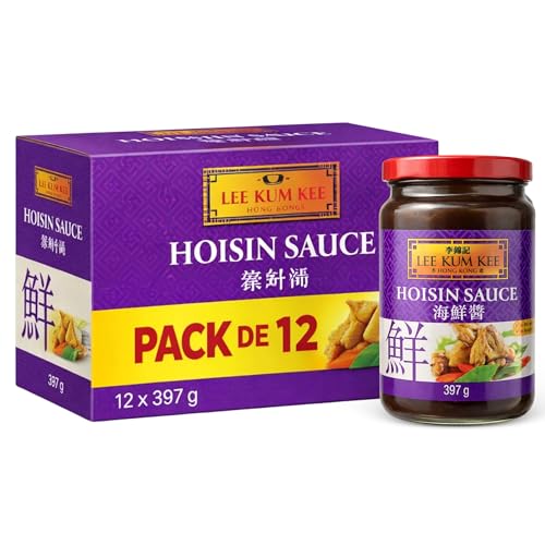 Salsa Hoisin, salsa Lee Kum Kee, Sabor Dulce y especiado, con notas de soya fermentada y ajo, Contiene Gluten, Para Salteados estilo asiático, dim sum, rollitos primavera, Contiene 12 botes de 397 g