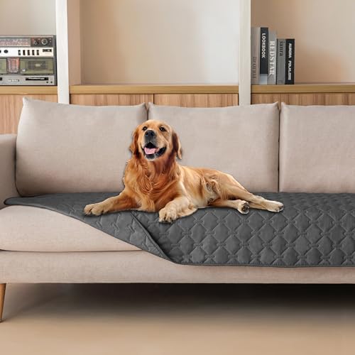 Image of gogobunny 3X Stronger Waterproof Pet Blanket, Scratch Proof Furniture Protector for Dogs Cats, Reversible Cover 30x80 Inch, Dark Grey