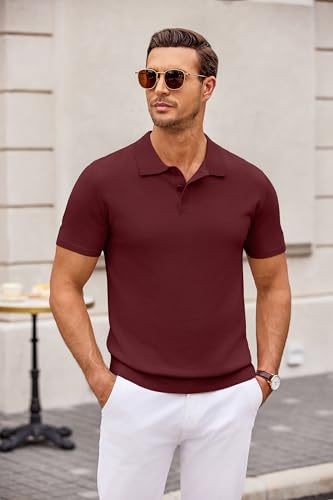 COOFANDY Camisa polo masculina de malha casual manga curta abotoada camisa polo clássica de golfe, V