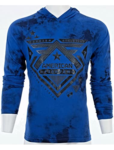 American Fighter Men's Long Sleeve Hoodie WOLF LAKE Shirt Blue S-3XL4