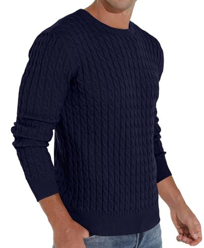 Askdeer Men's Crewneck Sweater Ribbing Edge Classic Knitted Sweater4