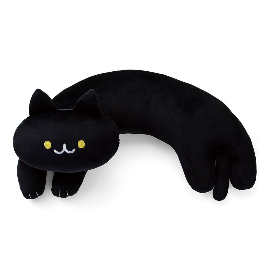 Image of Furvana U-Shaped Cat Plush Pillow, Cute Plushies, 20" - Ultrasoft Cat Stuffed Animal, Birtday Gift (Black)