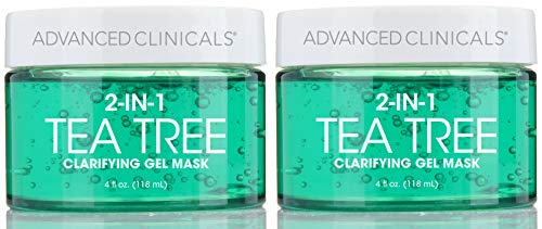 Advanced Clinicals Tea Tree Oil Mask. 2-in-1 overnight sleep mask w/Tea Tree Oil, Witch Hazel & Grapefruit Extract for dry skin, T-zone oil control, clogged pores, congested skin 4 fl oz (Two - 4oz)