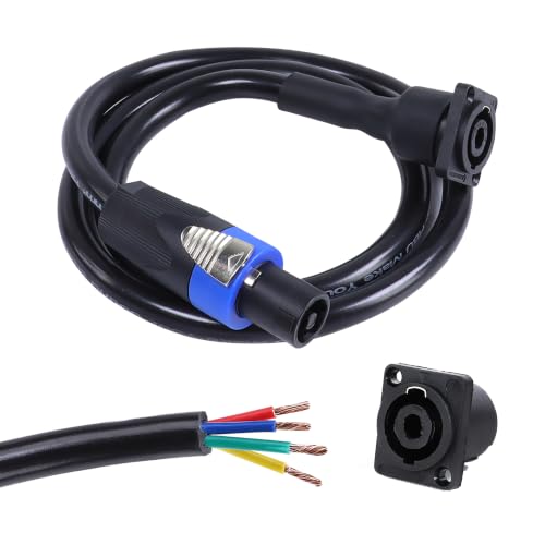 Image of 4 Conductor Speakon Cable to NL4MP Socket, 3.28FT 12AWG 1PCS | 4 Wire NL4FX Twist Lock Extension Cables, Compatible NL4 & NL2 Series Port, for Chuchero, Speaker, Bi-AMP, Church, Gig, Bar