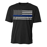 Men's Performance Polyester Classic Thin Blue Line American Flag T-Shirt (Medium)
