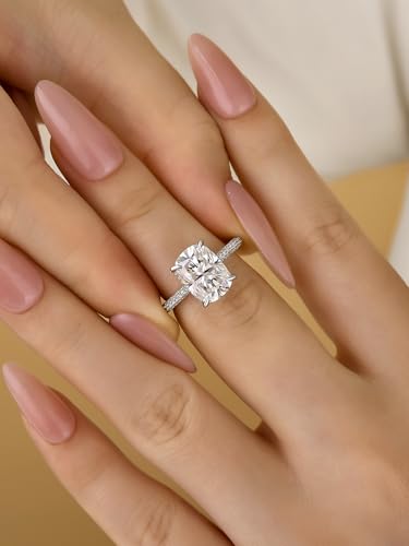 4.0CT Cushion Cut Moissanite Engagement Ring for Women, Lab-Created D Color VVS1 Clarity, 925 Sterling Silver Wedding Promise Ring4