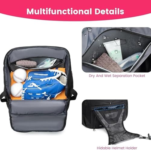 Mochila grande de béisbol con tirantes ajustables y ganchos resistentes de valla 5